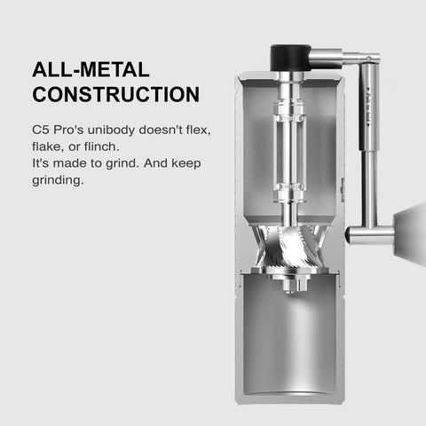 Cutaway view of C5 Pro Manual Coffee Grinder With S2C 042 III Stainless Steel Conical Burrs All Metal Portable Hand Coffee Mill