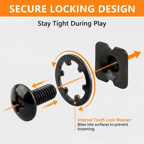 Eight Sets Heavy Duty Football Backplate Screws Chicago Screws Rig With Nuts Washers Driver for Youth Adult Shoulder Pads showing secure locking design.