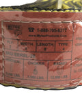 Close-up of label on 4 Pack Beefy 2 Inch By 8 Foot Web Lifting Slings With 6400 Lbs WLL Vertical Lift Straps showing specifications.