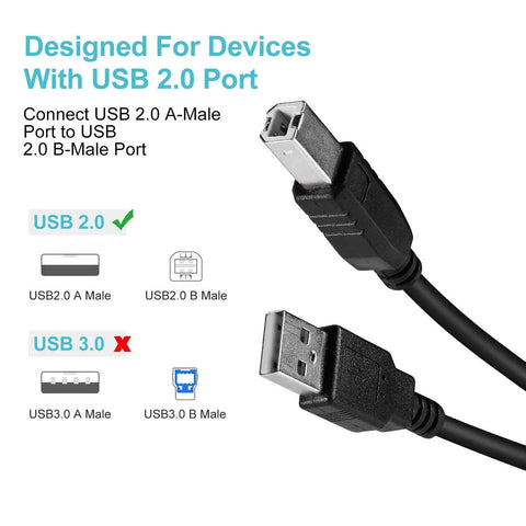 USB Data Cable Cord For Korg Krome 61 And 88 Key Workstation Keyboard Synthesizer showing USB 2.0 A-Male and B-Male connectors
