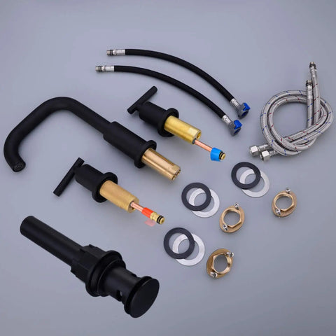 Matte Black 8 Inch Widespread Bathroom Faucet Set With 3 Holes Solid Brass Includes Pop Up Drain And cUPC Water Supply