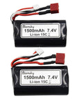 Two Pack 7.4V 1500mAh 15C Li-ion RC Battery With T Plug Connector And USB Cable For 9155 And 9156 1:12 Scale High Speed RC Truck