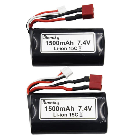 Two Pack 7.4V 1500mAh 15C Li-ion RC Battery With T Plug Connector And USB Cable For 9155 And 9156 1:12 Scale High Speed RC Truck