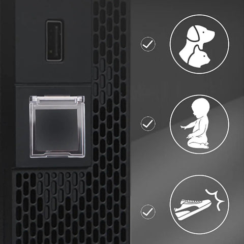Clear 2 Pack PC Power Button Covers with symbols for pet, child, and shoe protection for computer buttons. Dustproof Safety Push Button Guards.