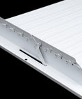 Close-up of Beefy Steel Adjustable Air Register Grille For 14x8 Duct Opening showing deflectable blades, white finish