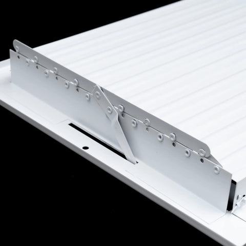 Close-up of Beefy Steel Adjustable Air Register Grille For 14x8 Duct Opening showing deflectable blades, white finish