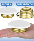 Rock Solid Iron Fire Sprinkler Cover Plate Concealer That Hides Those Bulky Heads Smooth Flush Fit For Walls Or Ceilings Built Like A Tank For Quick Install And A Crisp Look In Any Space 6 Pack displayed in hand, showing hidden and threaded types.