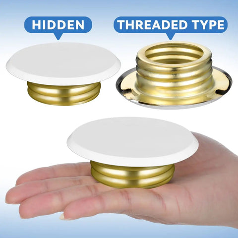 Rock Solid Iron Fire Sprinkler Cover Plate Concealer That Hides Those Bulky Heads Smooth Flush Fit For Walls Or Ceilings Built Like A Tank For Quick Install And A Crisp Look In Any Space 6 Pack displayed in hand, showing hidden and threaded types.