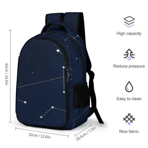 Galaxy Themed Backpack With Large Capacity For Everyday Use Unisex Durable Polyester Daypack with starry design and measurements