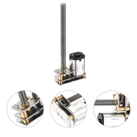 12V Micro DC Gear Motor With 200 RPM Reduction, 55mm Output Shaft, 1:100 Gearbox, metal housing, shown in side view