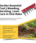 Upgraded 3.0 Weeding Rake with Seven Carbon Steel Tines Three Wood Handles and Quick Lock Rotating Head for Heavy Duty Yard Work