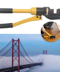 Heavy Duty Hydraulic Rebar Cutter 13 Ton Cuts Up To 22mm Steel Rods, portable tool with yellow handles and black cutting head.