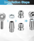 Installation steps for Built Tough One Half Inch Rod End Kit with chrome steel joints and nuts.