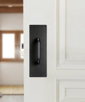12 Inch Stainless Steel Push Pull Door Handle Set With Black Finish Including Mounting Screws Built Tough Heavy Duty Surface Mount Door Pull Plate And Push Plate Kit For Office Home Shop Warehouse Cabinets on white door
