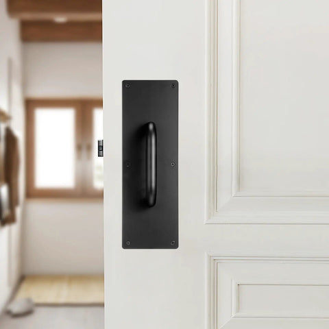 12 Inch Stainless Steel Push Pull Door Handle Set With Black Finish Including Mounting Screws Built Tough Heavy Duty Surface Mount Door Pull Plate And Push Plate Kit For Office Home Shop Warehouse Cabinets on white door