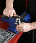Using Heavy Duty Double Flaring Tool Set With Extra Adapters For Copper Aluminum Soft Steel Brake Lines And Brass Tubing in a workshop