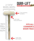 Ultra Life 3 Inch Sealed 6201ZZ Nylon Garage Door Roller With 7 Inch Stem Pack Of 10 with measurements displayed