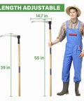 Solid Wood Long Handle Weeding Sickle With A 32 Centimeter Extended Blade Three Section Adjustable Length Heavy Duty Gardening Tool shown. 