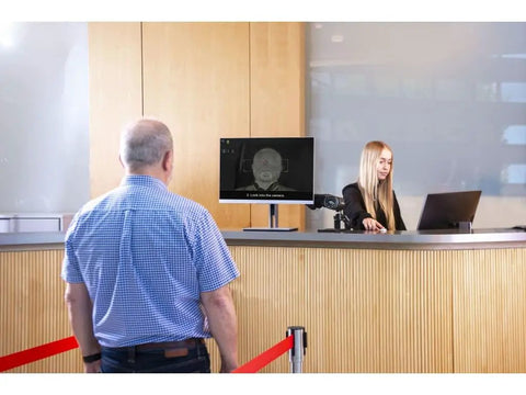 High Precision Thermal Screening Camera With 464x348 Imaging And 24 Degree Lens set up at reception for non-contact temp checks