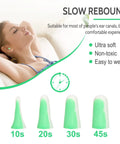Woman resting with Ultra Soft Foam Ear Plugs For Sleep 60 Pairs With 38dB SNR Noise Reduction, green and white foam, slow rebound