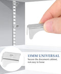 Close-up of hand holding Heavy Duty Steel Shelf Clips for Metal Cabinets and Display Units with simple structure, 13mm size.