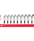 3/8-Inch Drive 6-Point Universal Joint Socket Set with Rail, 10-Piece (10-19 mm) displayed with red rail and size chart