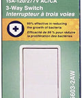 Antimicrobial Decora Rocker 3 Way AC Quiet Switch 15 Amp 120 277V White Model 5603 2AW packaging front view