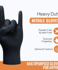 Heavy Duty Black Nitrile Disposable Gloves Medium 8 Mil Thick 100 Pack Latex And Powder Free featuring textured grip.