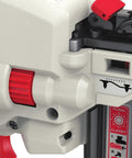 Close-up of 20V Max Lithium 18GA Brad Nailer Kit Cordless Battery Powered Finish Nailer with adjustment dials and settings.