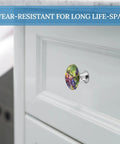 Watercolor Grape Vine Cabinet Knob Set Two Pack Aluminum Alloy And Stainless Steel Drawer Pulls installed on a white cabinet