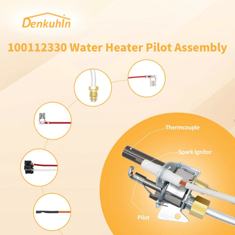 Denkuhin 100112330 water heater pilot assembly with thermocouple and spark igniter
