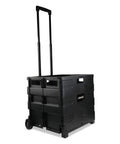 Collapsible Rolling Storage Crate With Telescoping Handle, 1.7 Cu Ft Capacity, Folds Flat To 3.5 Inches, Sturdy Black design