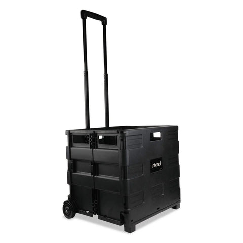 Collapsible Rolling Storage Crate With Telescoping Handle, 1.7 Cu Ft Capacity, Folds Flat To 3.5 Inches, Sturdy Black design
