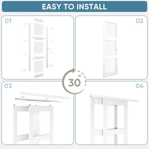 Sliding Bypass Closet Door Set, 48 Inches Wide By 80 Inches Tall, 24.5In Panels With Frosted Glass For Privacy shown in assembly steps