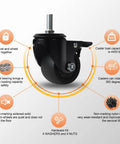 Heavy Duty 3 Inch Threaded Stem Casters With Dual Locking Swivel Wheels 1/2-13 X 1, 1100 Lbs Per Caster, 4400 Lbs Total Capacity