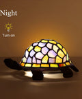 Blue Glass Turtle Night Light with Handcrafted Inlays and Warm 2700K LED Glow for Home or Office Decor, UL Certified.
