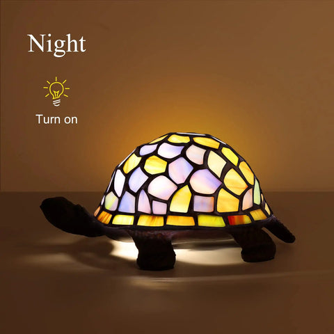 Blue Glass Turtle Night Light with Handcrafted Inlays and Warm 2700K LED Glow for Home or Office Decor, UL Certified.