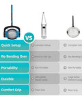 Portable Tennis Ball Hopper Roller No Bend Ball Collector With Quick Roll Telescopic Handle comparison chart, blue handle
