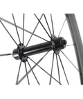 Close-up of hub and spokes on Ride Ready Carbon Road Wheelset 38 50 60 88mm U Shape 25mm Wide 700c Clincher UD Carbon Shimano.
