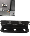 Heavy Duty Wall Mount Spray Bottle Holder Carbon Steel Paint Can Dispenser Rack With Powder Coated Finish For Garage Workshop displayed in kitchen setting.