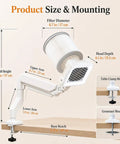 Top Shelf Quiet Nail Dust Collector Vacuum Fan With Adjustable Suction Reusable Filter And Smooth Cyclone Airflow dimensions and mounting options.