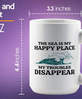 Sailor Themed 15oz White Coffee Mug for Boaters and Mariners, Funny Lake and Boat Captain Gift with sea-themed graphic.