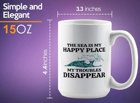 Sailor Themed 15oz White Coffee Mug for Boaters and Mariners, Funny Lake and Boat Captain Gift with sea-themed graphic.