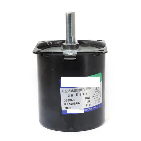 Front view of Low Noise High Torque 28W 68KTYZ Permanent Magnet Synchronous Motor with 8mm center shaft, 220V AC, 50 RPM