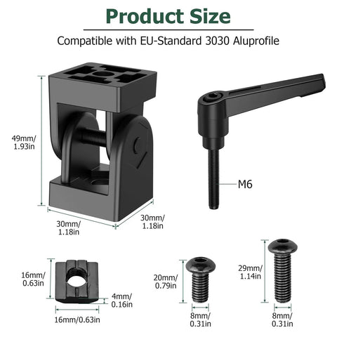 4 Pack Angle Connector Joints For 3030 Nut8 Aluminum Extrusion, 180 Degree Rotation Flexible Hinge, Easy DIY Assembly, Pro Grade Aluminum Profiles Connector Kit For EU Standard Builds, 30mm size