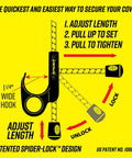 Diagram showing adjustment mechanism of Heavy Duty Bed Tarp For Pickup Trucks With Waterproof Cargo Net Cover And Detachable Quick Adjust Tie Downs