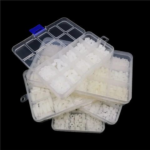 M3 Nylon Hex Spacer Kit 250-Piece Standoff Set For PCBs Motherboards Drones And Quads Non-Conductive Lightweight Black And White Nylon Spacers With Screws Nuts And Washers Included in organizer box