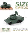 1/144 Scale Military Model Kit 4 Pack Featuring HQ 7B Anti Aircraft Missile Launcher And Radar Vehicles with size details.