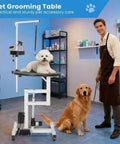 Elevate Your Grooming Game With This Heavy Duty Electric Hydraulic Pet Table Featuring A Rotating Waterproof Top, Remote And Foot Pedal Height Adjustments.
