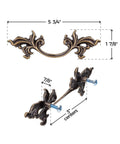 French Provincial Grape Leaf Drawer Pull In Antique Brass Finish, 3 Inch Centers, Five And Three Quarter Inch Wide, Die Cast Zinc